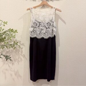 Lauren Ralph Lauren Black with White Lace Sleeveless Midi Dress Preowned Size 8